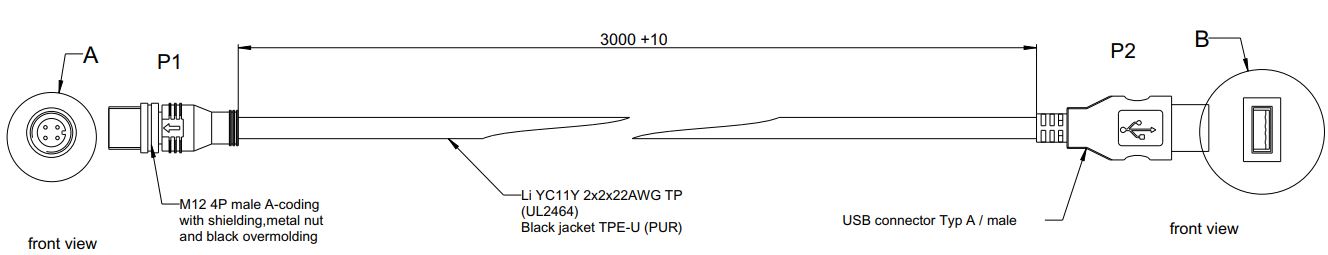 Kabel M12 Usb Hann Type A 3M